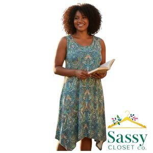 Lucky Brand Sleeveless Teal Paisley Midi Dress Women’s 3X Boho Festival Capsule